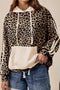 Textured Pocket Animal Print Stripe Detail Hoodie