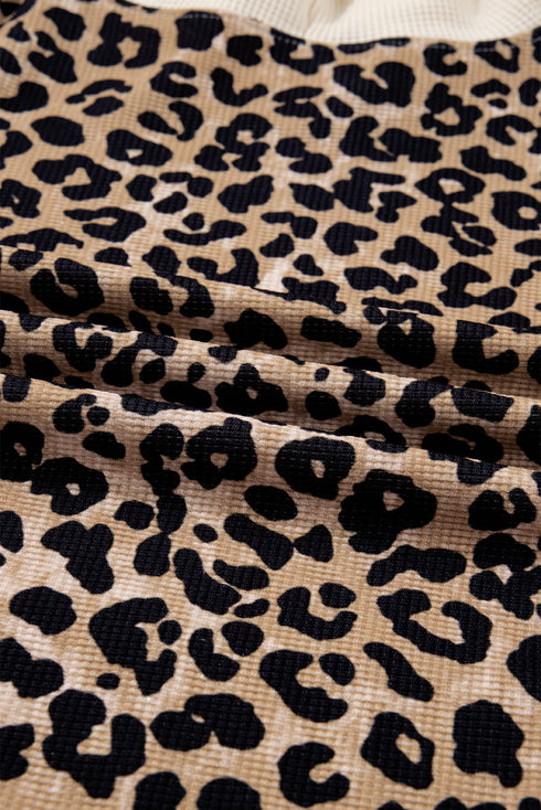 Textured Pocket Animal Print Stripe Detail Hoodie