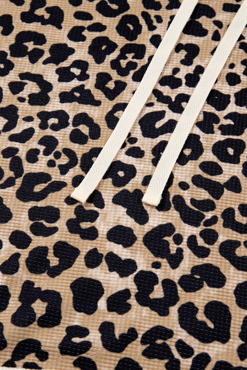 Textured Pocket Animal Print Stripe Detail Hoodie