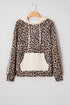 Textured Pocket Animal Print Stripe Detail Hoodie