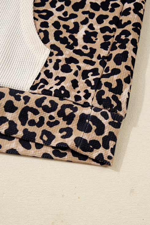 Textured Pocket Animal Print Stripe Detail Hoodie