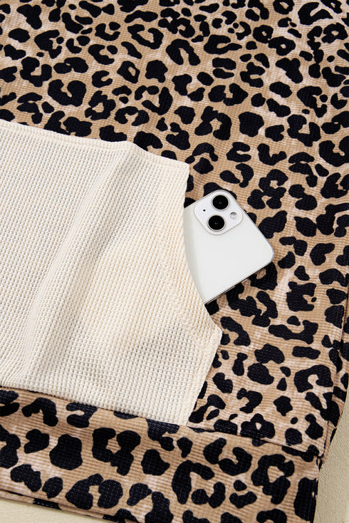 Textured Pocket Animal Print Stripe Detail Hoodie