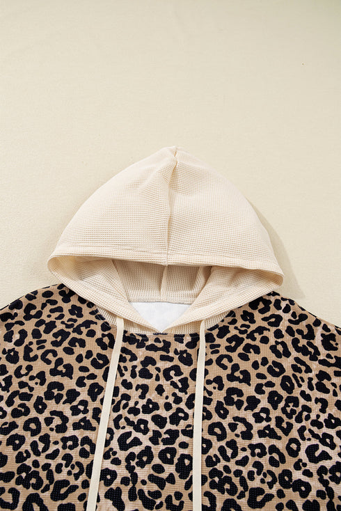 Textured Pocket Animal Print Stripe Detail Hoodie