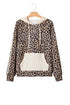 Textured Pocket Animal Print Stripe Detail Hoodie