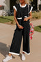 Textured Pocketed Wide Leg T Shirt Pant Set