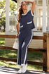 Textured Pocketed Wide Leg T Shirt Pant Set