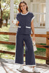 Textured Pocketed Wide Leg T Shirt Pant Set