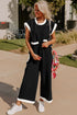 Textured Pocketed Wide Leg T Shirt Pant Set