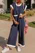 Textured Pocketed Wide Leg T Shirt Pant Set