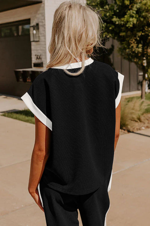 Textured Pocketed Wide Leg T Shirt Pant Set