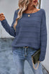 Textured Pointelle Knit Boat Neck Long Sleeve Sweater