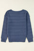 Textured Pointelle Knit Boat Neck Long Sleeve Sweater