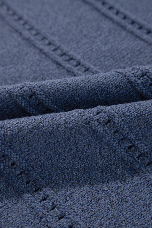 Textured Pointelle Knit Boat Neck Long Sleeve Sweater