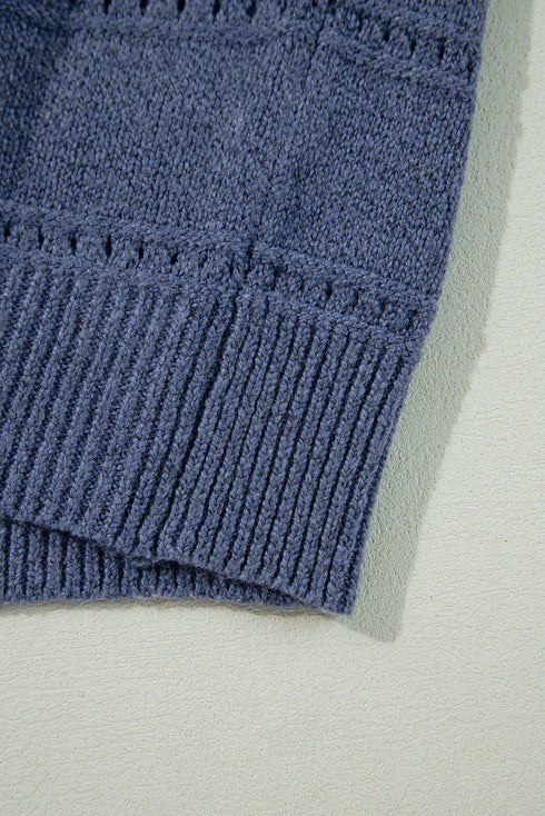 Textured Pointelle Knit Boat Neck Long Sleeve Sweater