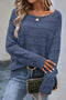 Textured Pointelle Knit Boat Neck Long Sleeve Sweater