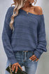Textured Pointelle Knit Boat Neck Long Sleeve Sweater