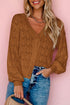 Textured Pointelle Knit Button Front V Neck Cardigan