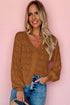 Textured Pointelle Knit Button Front V Neck Cardigan