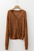 Textured Pointelle Knit Button Front V Neck Cardigan