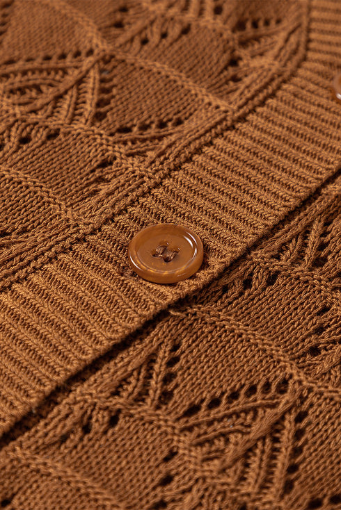 Textured Pointelle Knit Button Front V Neck Cardigan