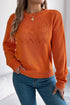 Textured Pointelle Knit Crew Neck Long Sleeve Sweater