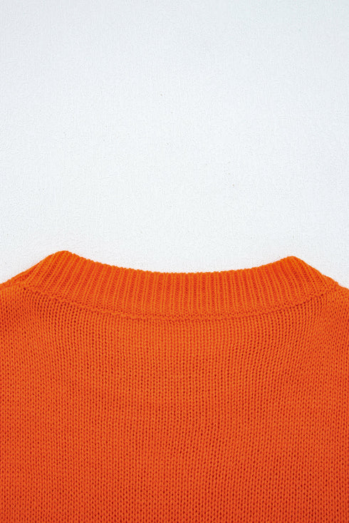 Textured Pointelle Knit Crew Neck Long Sleeve Sweater
