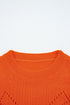 Textured Pointelle Knit Crew Neck Long Sleeve Sweater