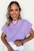 Textured Pointelle Knit Short Sleeve Crew Neck Sweater