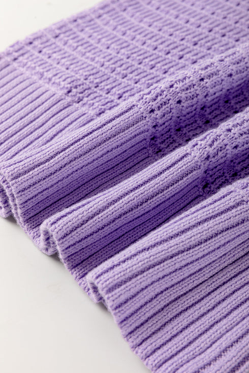 Textured Pointelle Knit Short Sleeve Crew Neck Sweater