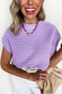 Textured Pointelle Knit Short Sleeve Crew Neck Sweater