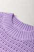 Textured Pointelle Knit Short Sleeve Crew Neck Sweater