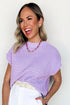 Textured Pointelle Knit Short Sleeve Crew Neck Sweater