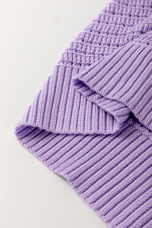Textured Pointelle Knit Short Sleeve Crew Neck Sweater