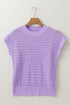Textured Pointelle Knit Short Sleeve Crew Neck Sweater