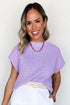 Textured Pointelle Knit Short Sleeve Crew Neck Sweater