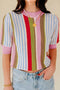 Textured Pointelle Knit Short Sleeve Crew Neck Top