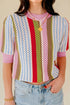 Textured Pointelle Knit Short Sleeve Crew Neck Top