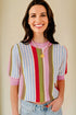 Textured Pointelle Knit Short Sleeve Crew Neck Top