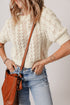 Textured Pointelle Knit Short Sleeve Pullover Sweater