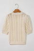 Textured Pointelle Knit Short Sleeve Pullover Sweater