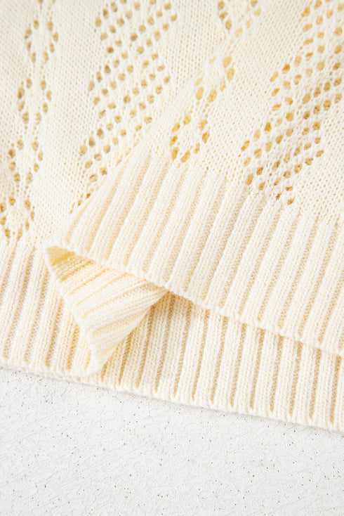 Textured Pointelle Knit Short Sleeve Pullover Sweater