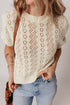 Textured Pointelle Knit Short Sleeve Pullover Sweater