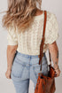 Textured Pointelle Knit Short Sleeve Pullover Sweater