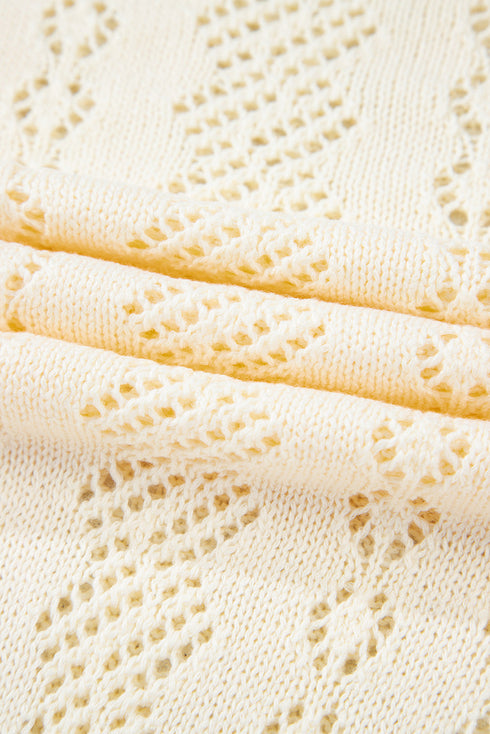 Textured Pointelle Knit Short Sleeve Pullover Sweater