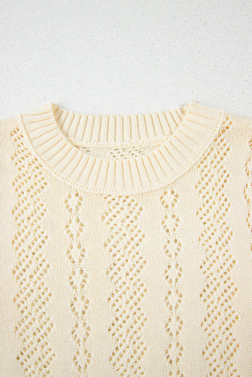Textured Pointelle Knit Short Sleeve Pullover Sweater