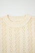 Textured Pointelle Knit Short Sleeve Pullover Sweater
