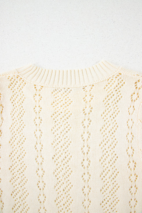 Textured Pointelle Knit Short Sleeve Pullover Sweater