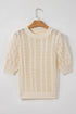 Textured Pointelle Knit Short Sleeve Pullover Sweater