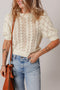Textured Pointelle Knit Short Sleeve Pullover Sweater