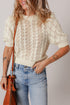 Textured Pointelle Knit Short Sleeve Pullover Sweater
